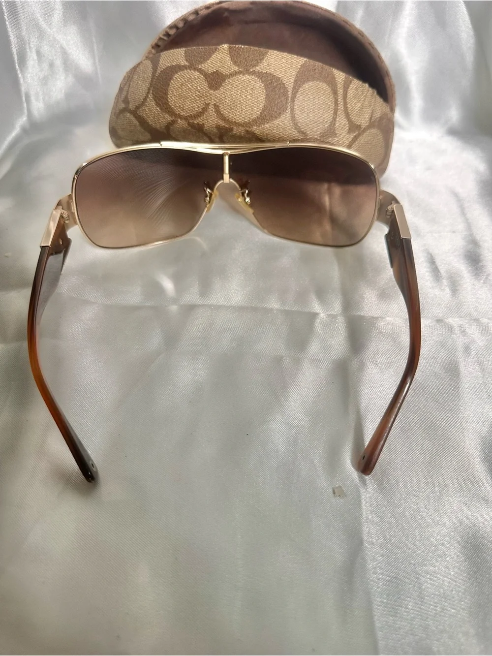 Coach Brown Gradient Shield Sunglasses with Gold Accents